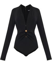 Versace - Safety Pin Detailed Long-Sleeved Bodysuit - Lyst