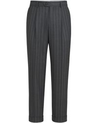 Brunello Cucinelli - Super 150S Virgin Wool Wide Chalk Stripe Batavia Trousers With Pleat - Lyst