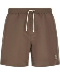 Brunello Cucinelli - Logo Embroidered Drawstring Swim Shorts - Lyst