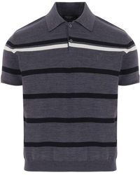 Gucci - Striped Wool Polo Shirt With Embroidery - Lyst