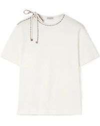Burberry - Tie-Sleeve Check Trim T-Shirt - Lyst