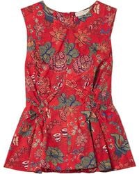 Ulla Johnson - Sydney Pleated Printed Cotton-Poplin Peplum Top - Lyst