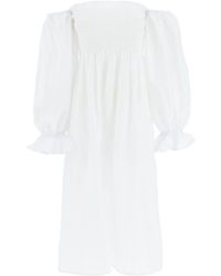Sleeper - Atlanta Off-The-Shoulder Shirred Linen Midi Dress - Lyst
