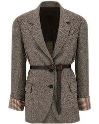 Brunello Cucinelli - Peak Lapel Belted Blazer - Lyst