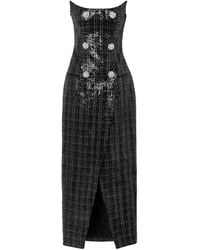 Balmain - Tweed Sequinned Embellished Strapless Dress - Lyst