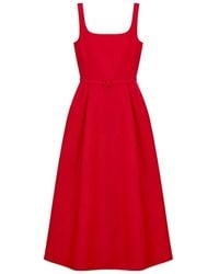 Dior - Mid-Length Flared Dress With Belt - Lyst