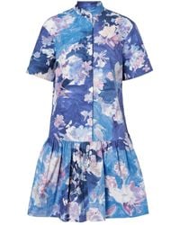 Erdem - Floral Peplum Cotton Poplin Minidress - Lyst