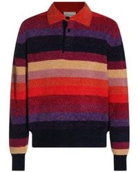 Drole de Monsieur - Drôle De Monsieur Horse Patch Chenille Striped Long Sleeve Polo Shirt - Lyst
