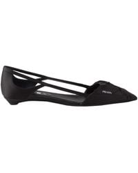 Prada - Logo Printed Cut-Out Detailed Ballerinas - Lyst