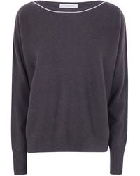 D.exterior - Contrast Trim Round Neck Knitted Sweater - Lyst