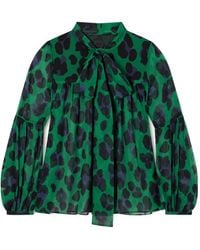 Anna Sui - Gathered Leopard-Print Georgette Blouse - Lyst
