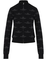 Balenciaga - Allover Logo Zipped Knit Cardigan - Lyst