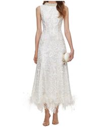 Self-Portrait - Sequin Lace Feather Midi Dress - Lyst