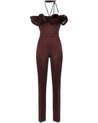 Elisabetta Franchi - Maxi Ruffled Stretch Satin Jumpsuit - Lyst