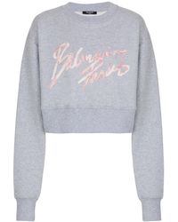 Balmain - Logo Printed Cropped Sweatshirt - Lyst