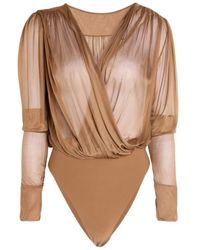 Saint Laurent - Long-Sleeved V-Neck Bodysuit - Lyst