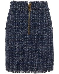Balmain - Denim Tweed Mini Skirt - Lyst