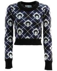 Marine Serre - Moon Argyle Knitted Cropped Jumper - Lyst