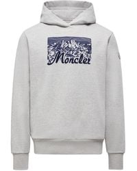 Moncler - Embroidered Mountain Logo Cotton Hoodie - Lyst