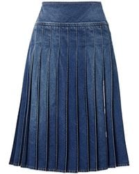 Michael Kors - Pleated Denim Midi Skirt - Lyst