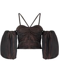 Pinko - Crop Top With Puff Sleeves - Lyst