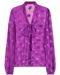 Dolce & Gabbana - Logo-Jacquard Semi-Sheer Bow Blouse - Lyst