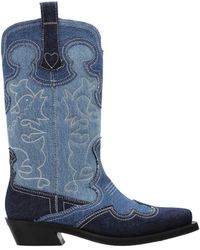 Ganni - Embroidered Denim Boots - Lyst