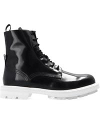 McQueen - Patent-Leather Lace-Up Boots - Lyst