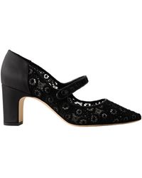 Manolo Blahnik - Satin-Trimmed Lace Mary Jane Pumps - Lyst