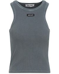 Miu Miu - Garment-Dyed Ribbed Knit Jersey Top - Lyst