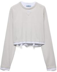 Prada - Girocollo Cropped Long-Sleeve T-Shirt - Lyst