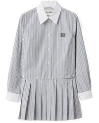 Miu Miu - Pleated Striped Poplin Mini-Dress - Lyst