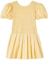 Ganni - Smocked Balloon-Sleeve Mini Dress - Lyst