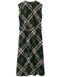 Burberry - Check Motif Wool Midi Dress - Lyst