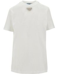 Prada - Triangle-Logo Embellished Crewneck T-Shirt - Lyst
