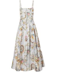 CAMILLA - Crystal-Embellished Printed Linen And Silk-Blend Midi Dress - Lyst