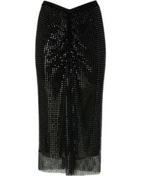 Pinko - Mesh-Effect Calf-Length Skirt With Rhinestones - Lyst