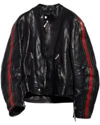 Gucci - Buffalo Leather Biker Jacket With Web - Lyst