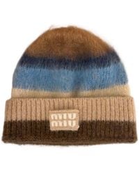 Miu Miu - Striped Logo-Patch Beanie Hat - Lyst
