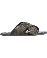 Fendi - Ff Logo Detail Crossed Slides - Lyst