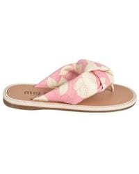 Miu Miu - Floral Printed Flip-Flops - Lyst