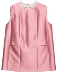 Prada - Embroidered Double Shantung Dress - Lyst