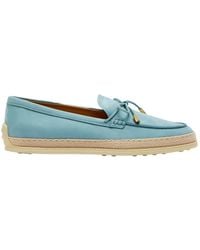 Tod's - Raffia-Trim Suede Loafers - Lyst