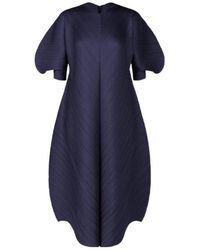 Pleats Please Issey Miyake - V-Neck Pleated Midi Dress - Lyst