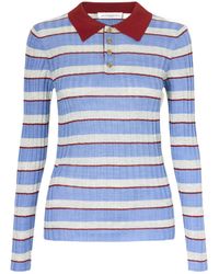 Brandon Maxwell - The Joni Striped Silk And Cashmere-Blend Polo Sweater - Lyst