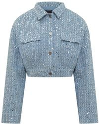 ROTATE BIRGER CHRISTENSEN - Embellished Cropped Denim Jacket - Lyst