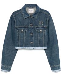 Miu Miu Cropped Stretch-denim Jacket in Blue | Lyst