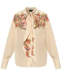 Etro - Floral Tie-Neck Shirt - Lyst