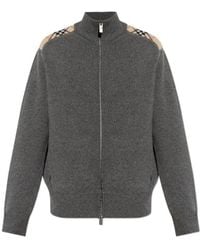 Burberry - Checked-Detail Zip-Up Cardigan - Lyst