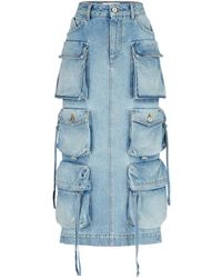 The Attico - The Logo Embroidered Denim Cargo Skirt - Lyst